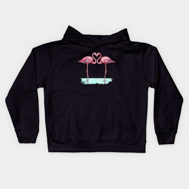 Pink flamingos in love Kids Hoodie by Pendientera